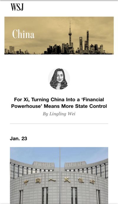#LinglingWei, Chief China Correspondent At The #WallStreetJournal, Co-Author Of Superpower Showdown, Lead Writer Of #WSJChina, Via #ShannonBrandao, #ChinaBoss: 
"For Xi, Turning China Into A 'Financial Powerhouse' Means More State Control"