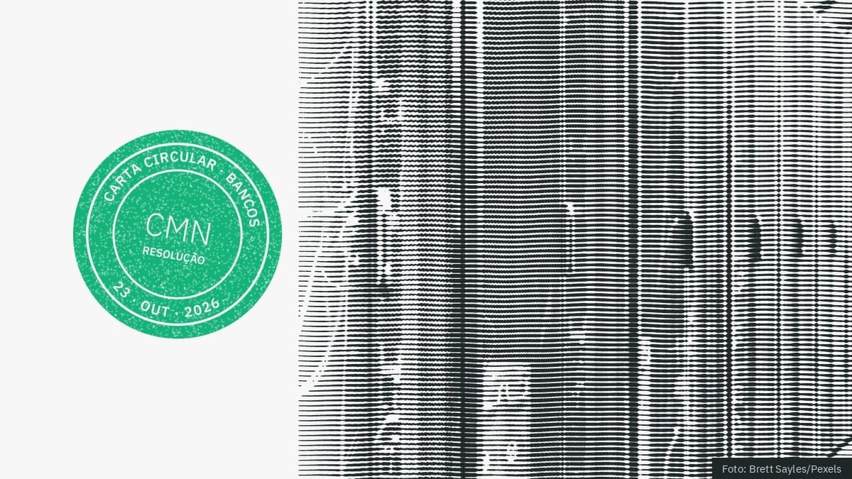 Gravura de racks de servidores em um data center, ao lado do carimbo do Carta Circular com a sigla CMN