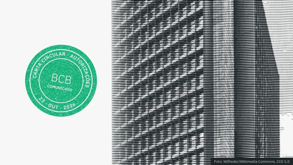 Gravura da fachada do edifício do Banco Central na Avenida Paulista, ao lado do carimbo do Carta Circular