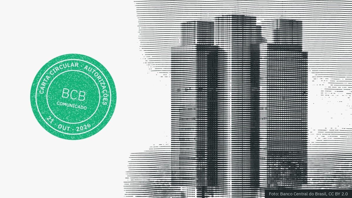 Gravura da sede do Banco Central, em Brasília, com o carimbo Carta Circular, Autorizações, BCB, Comunicado, 21 de outubro de 2026