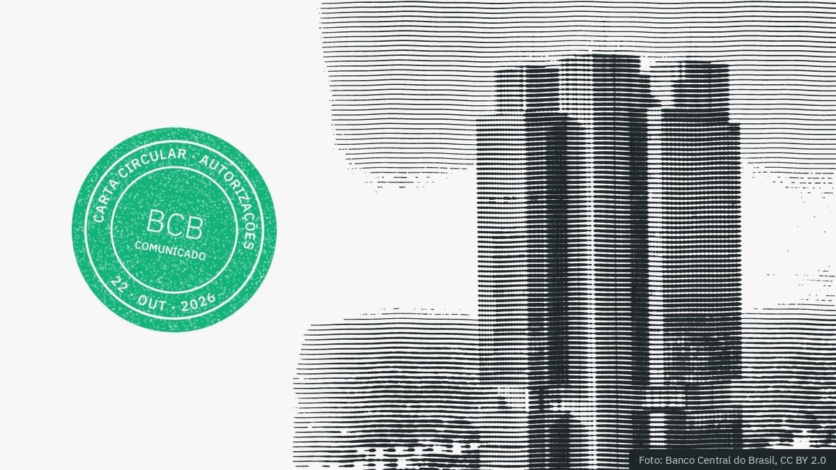 Gravura das torres da sede do Banco Central, em Brasília, com o carimbo do Carta Circular na editoria Autorizações.