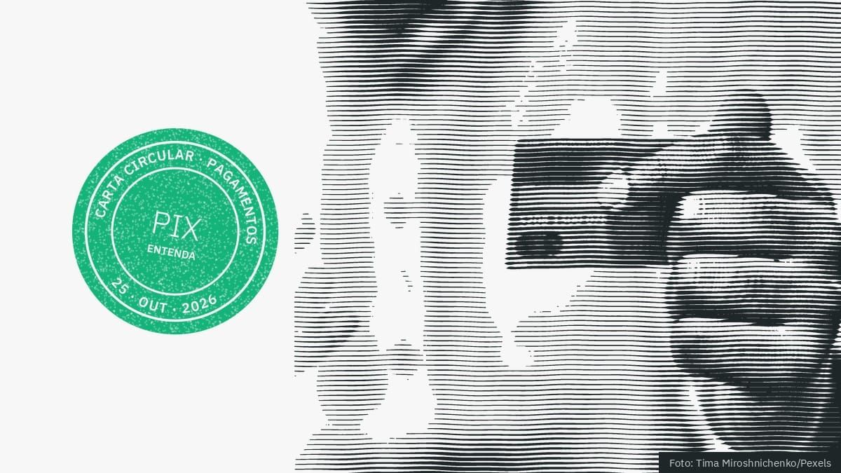 Gravura de mãos segurando um celular e um cartão, com o carimbo do Carta Circular na editoria Pagamentos, sigla PIX, tipo Entenda, 25 de outubro de 2026.