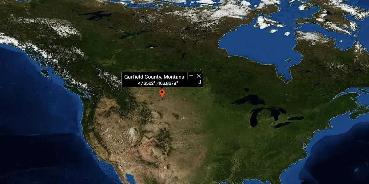 Vue satellite du monde centrée sur le Montana aux USA.