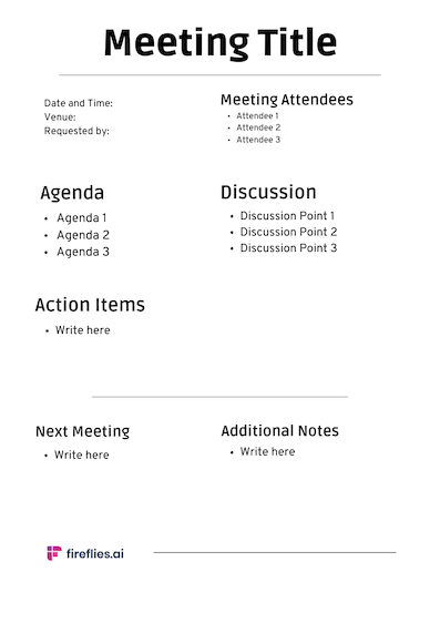 Fireflies: Meeting minutes template