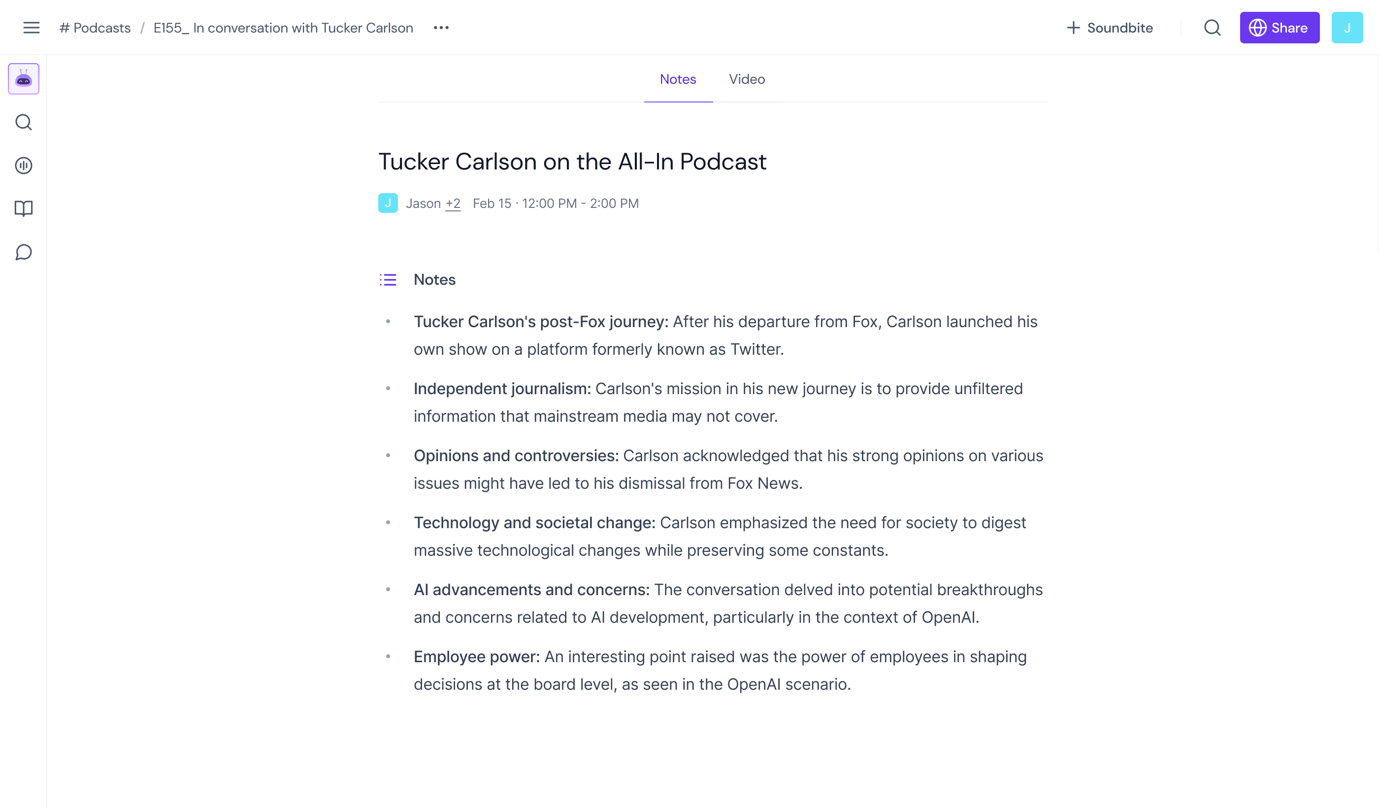 Ep155 All-In Podcast with Tucker Carlson summary powered by Fireflies.ai