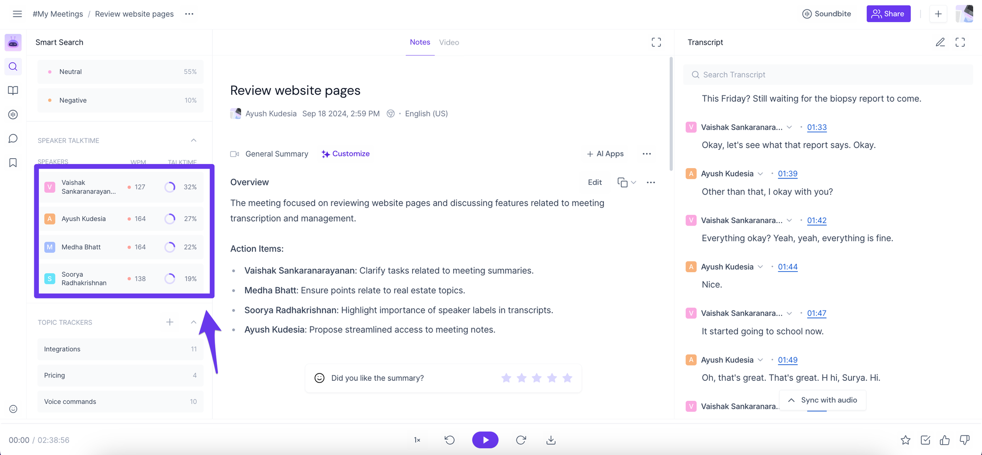 How to view your Google Meet history - Speakers in meeting recording