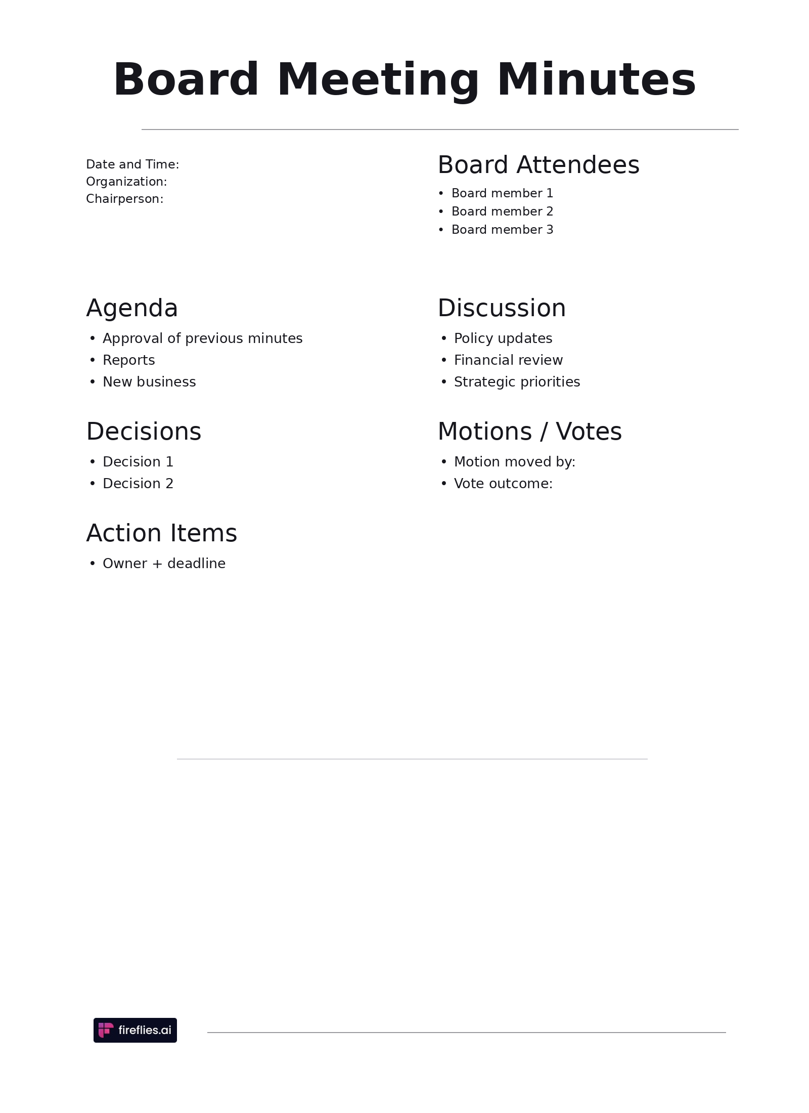 Board meeting minutes template