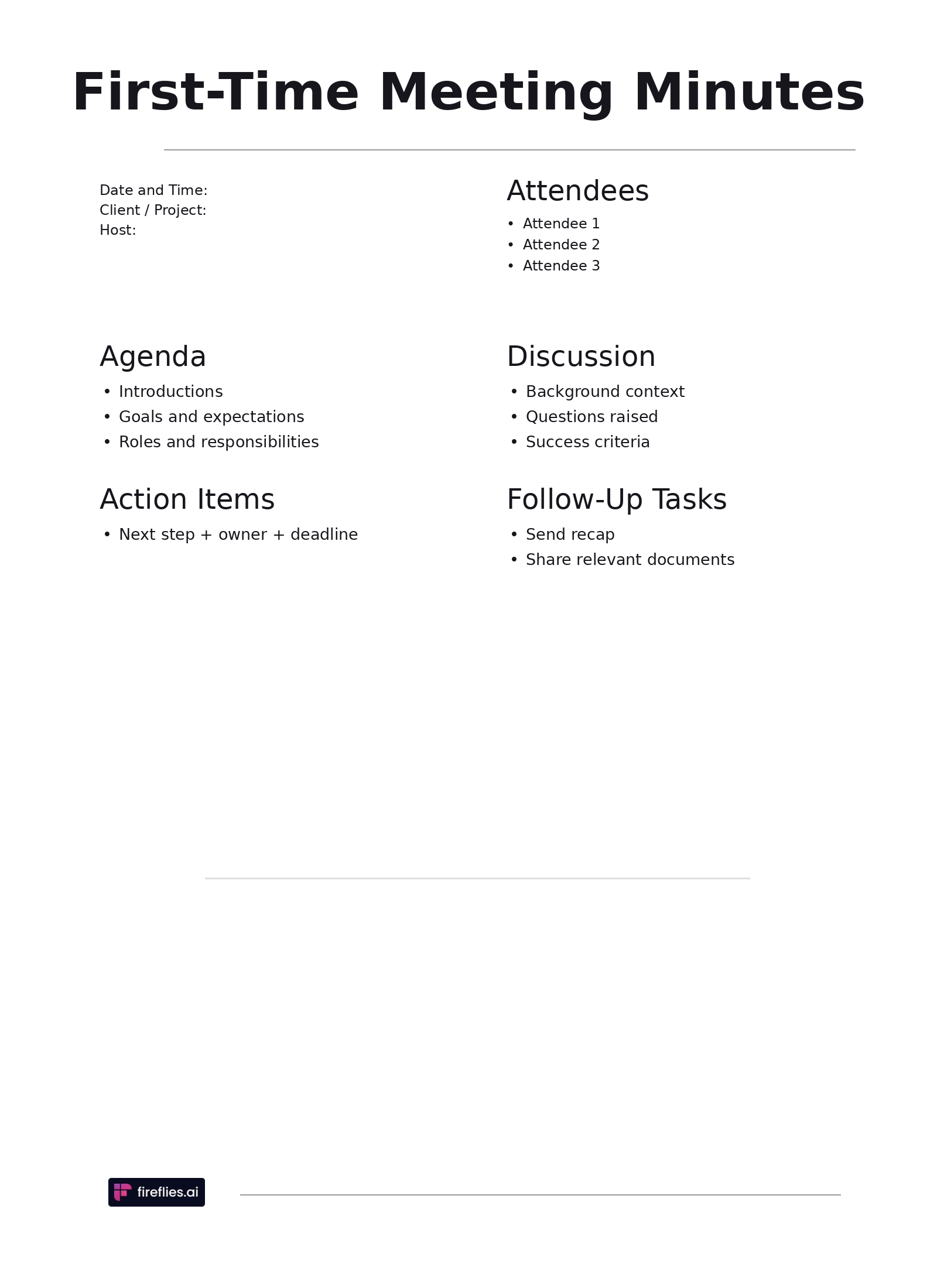 First-time meeting minutes template