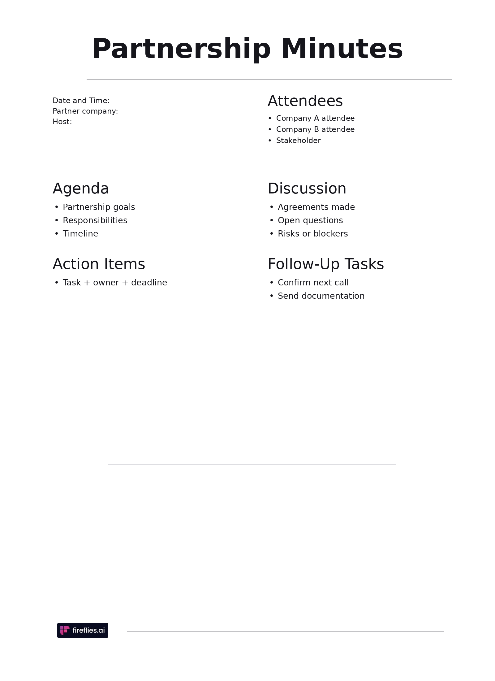Partnership meeting minutes template
