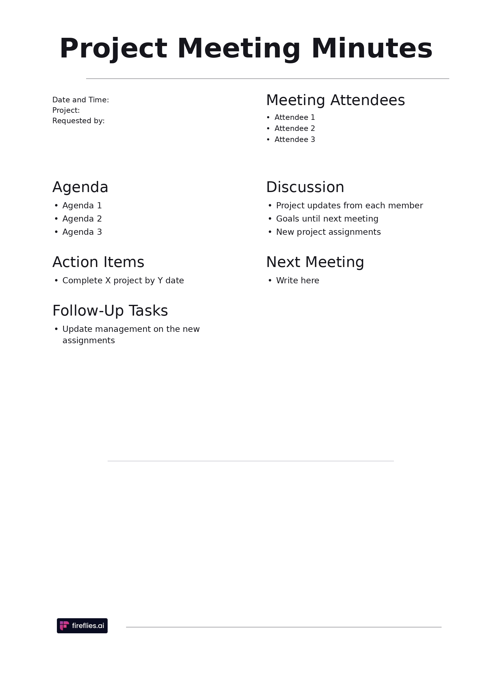 Project meeting minutes template