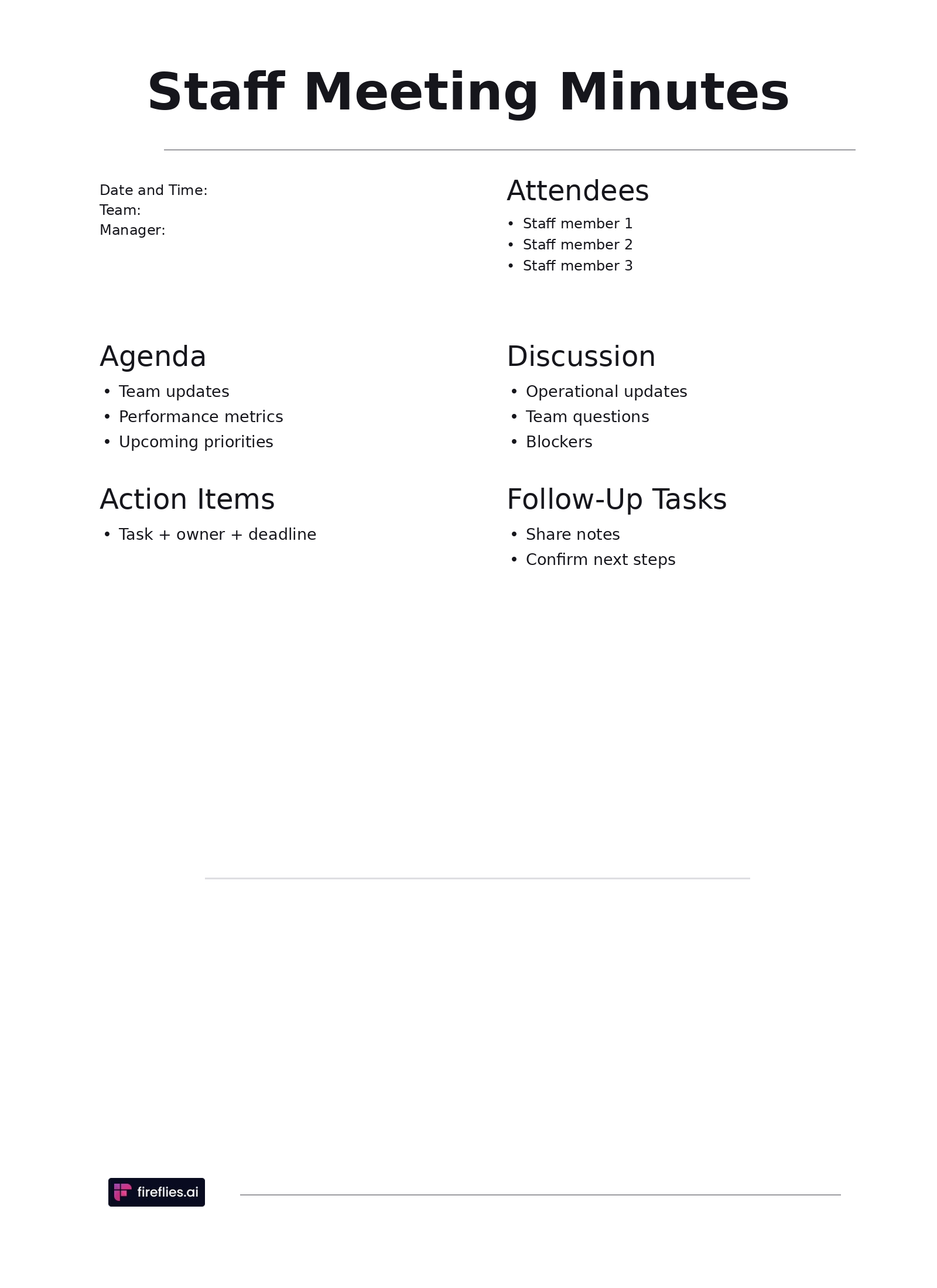 Staff meeting minutes template