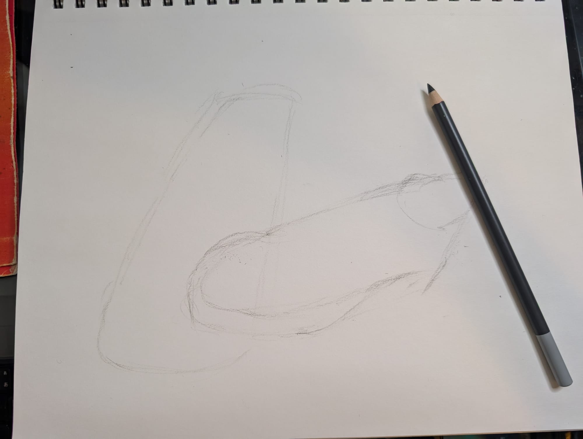 beginning of shoe sketch with charcoal pencil