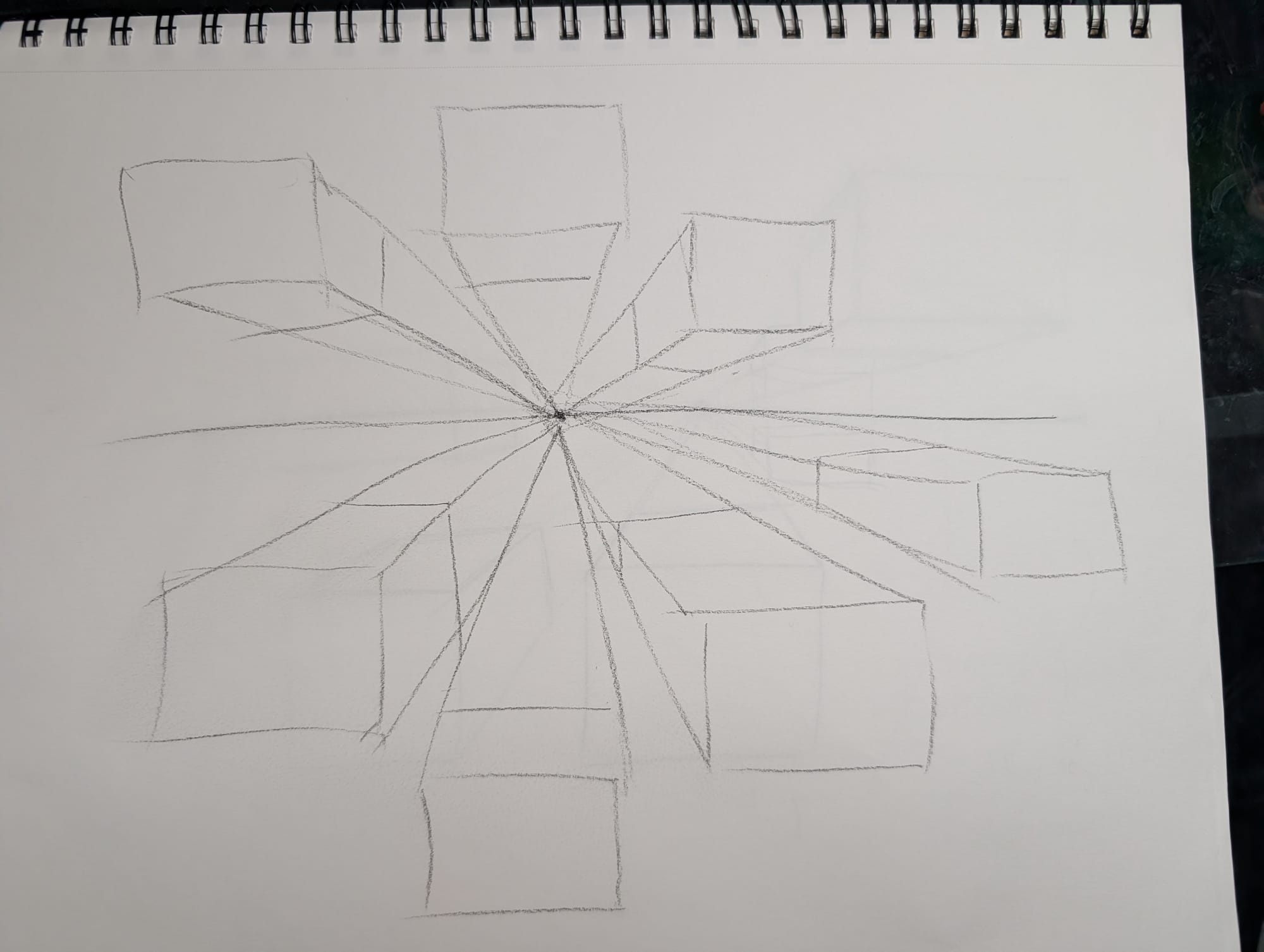 1 point perspective boxes in pencil