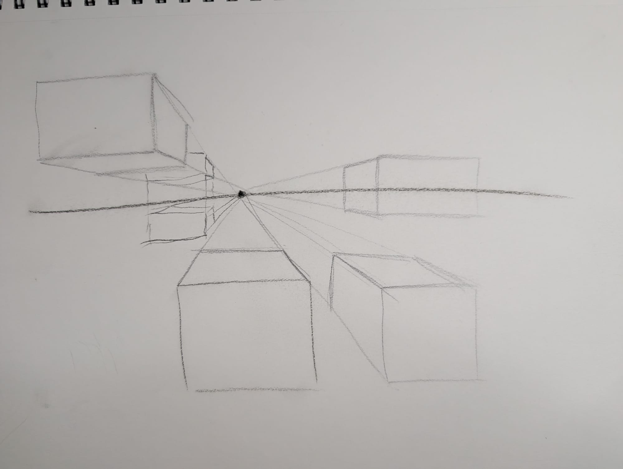 1 point perspective demo boxes in pencil