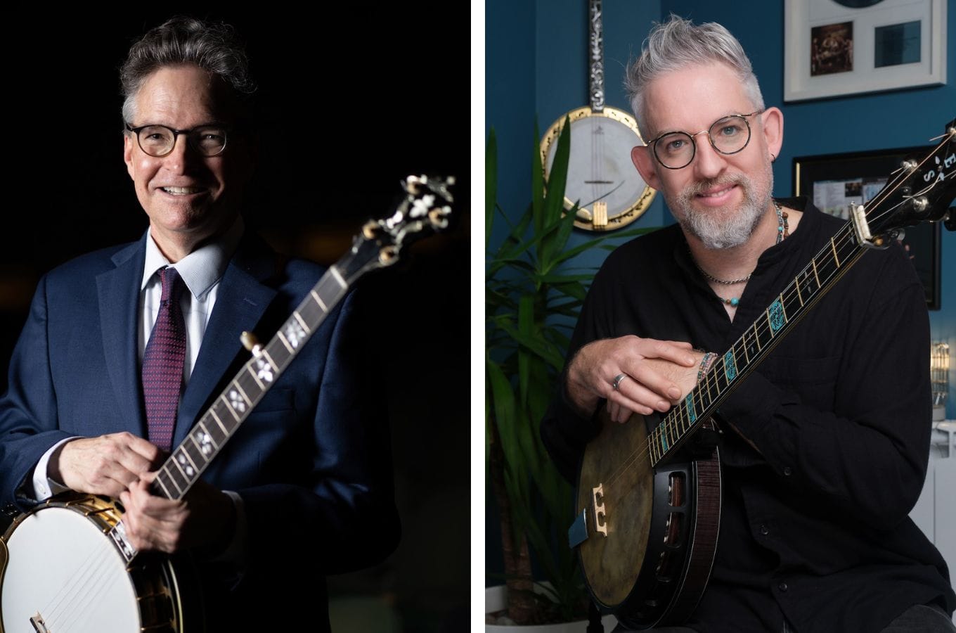 Bill Evans and Enda Scahill, each holding a banjo