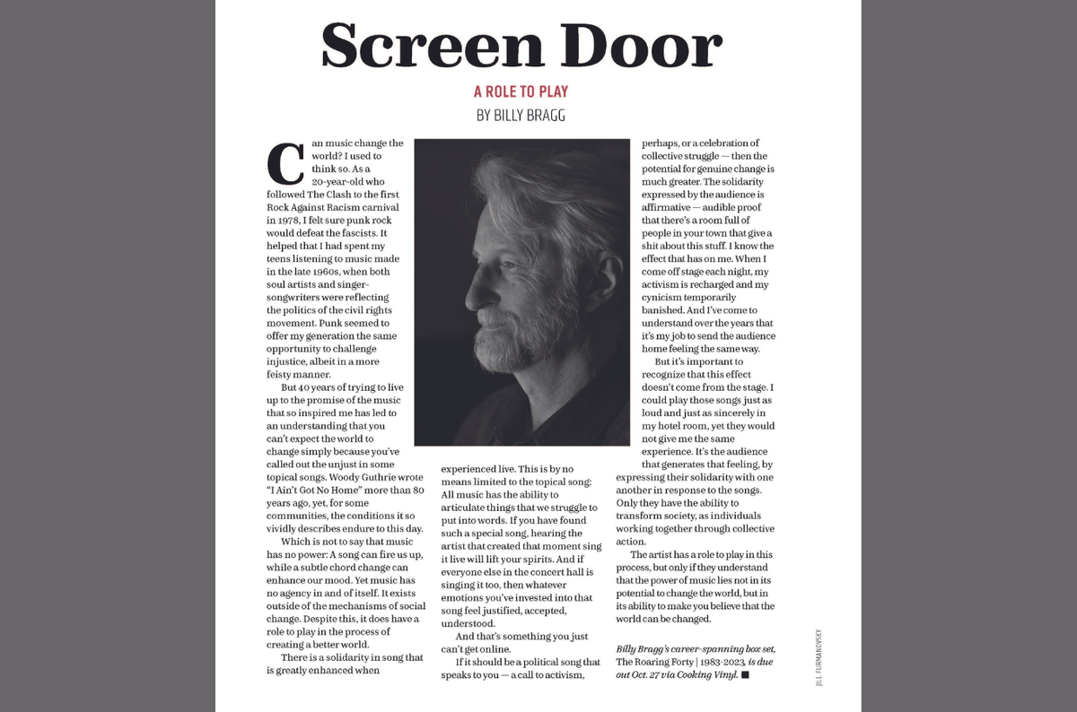 JOURNAL EXCERPT: Billy Bragg on A Role to Play