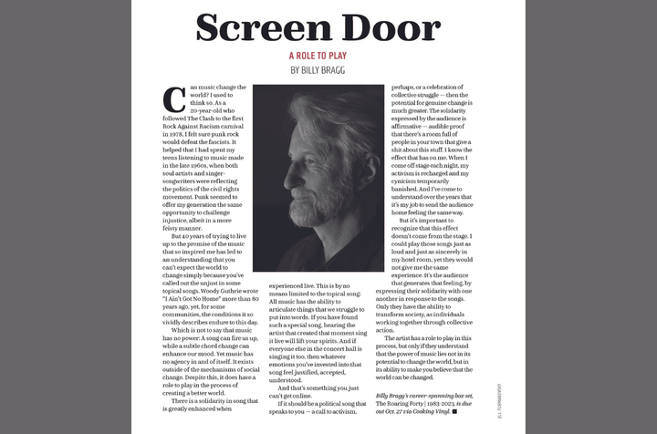 JOURNAL EXCERPT: Billy Bragg on A Role to Play