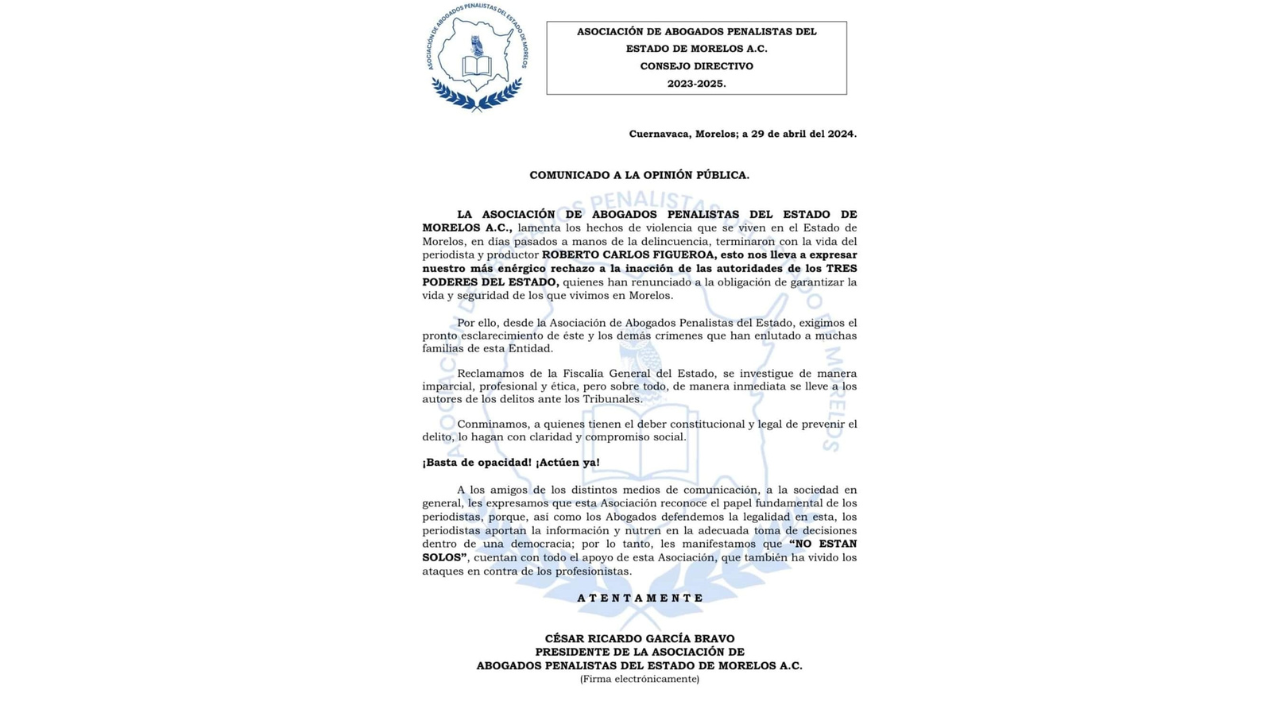 Abogados penalistas se suman a demanda de periodista