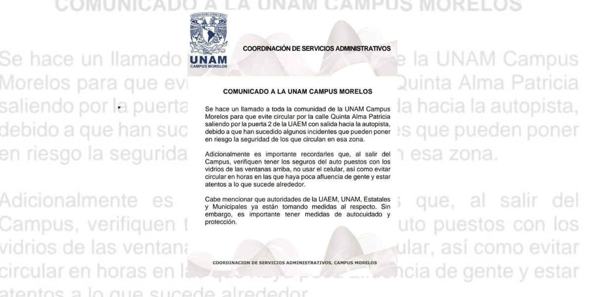La UNAM, Campus Morelos, alertó sobre esta calle insegura. 