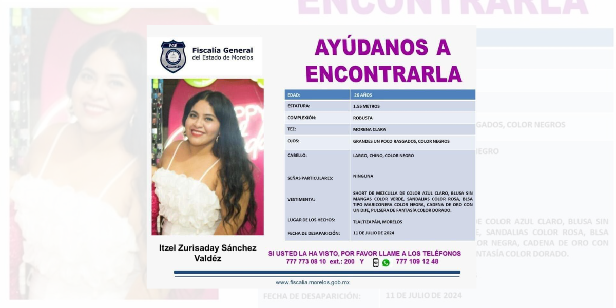 La joven desapareció el 11 de julio.