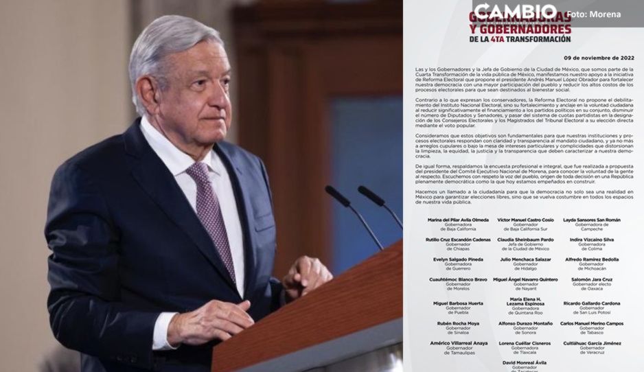 Gobernadores de MORENA y jefa de Gobierno, emiten comunicado en apoyo a la Reforma Electoral