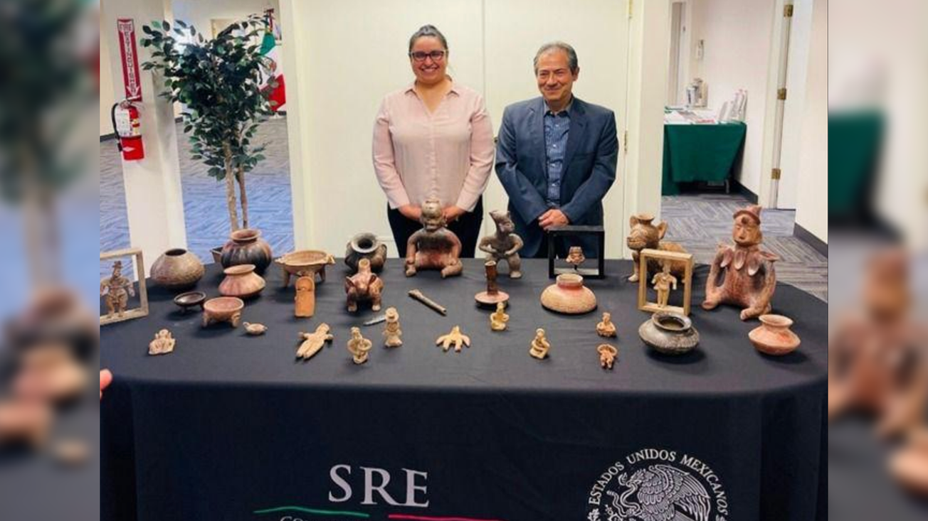 Ciudadana estadounidense regresa a México 32 piezas arqueológicas prehispánicas
