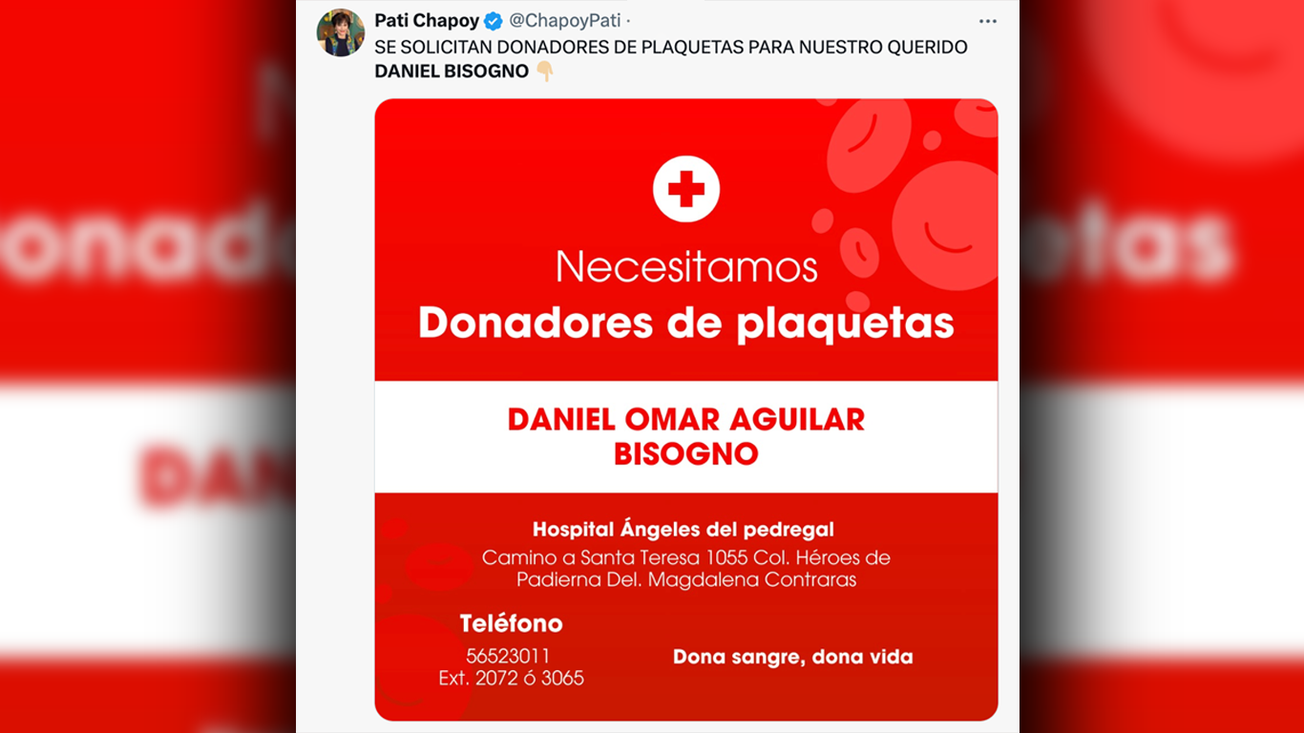 Paty Chapoy pide donadores de sangre para Bisogno