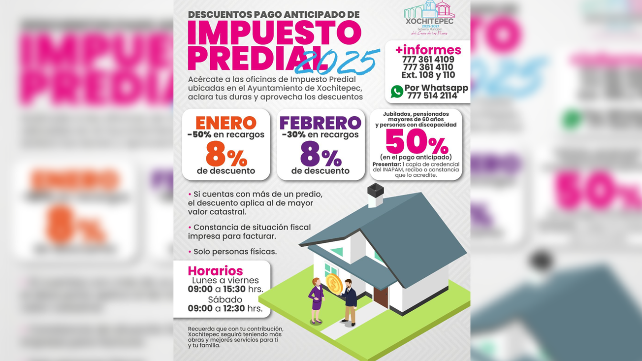 Xochitepec ofrece descuentos en el pago del Predial 2025