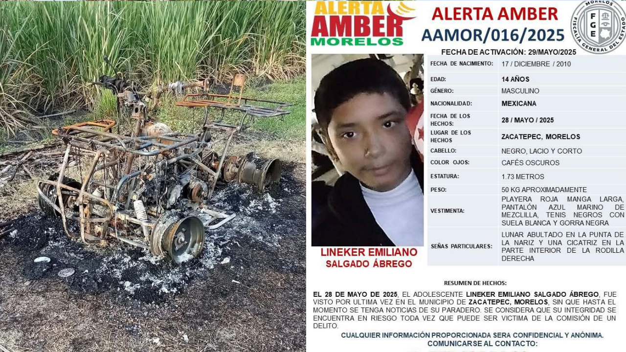 Hallan cuatrimoto calcinada de adolescente desaparecido en Zacatepec