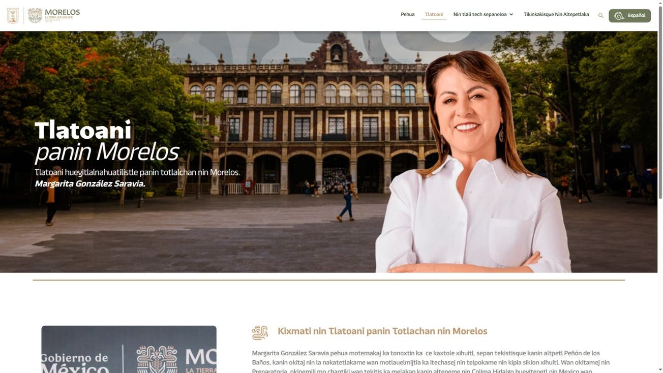 Página web de Gobierno Morelos está disponible en náhuatl