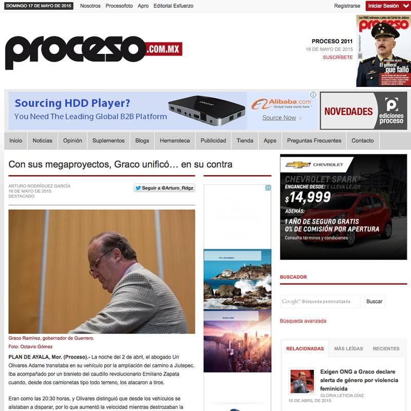 Proceso publica reportaje sobre la unión en contra de Graco