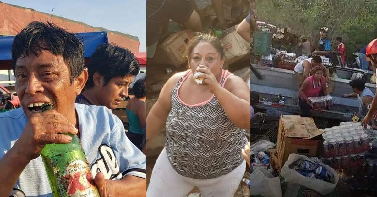 Roban cervezas de camión volcado