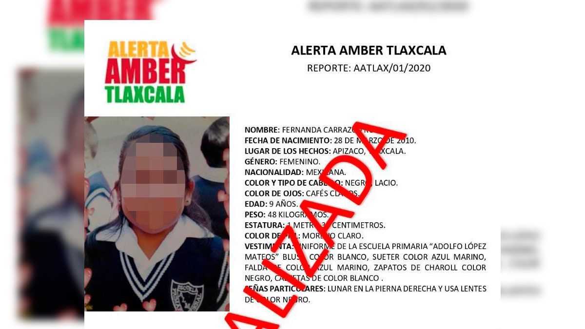 Activan Alerta Amber para menor en Tlaxcala, estaba con su abuelita