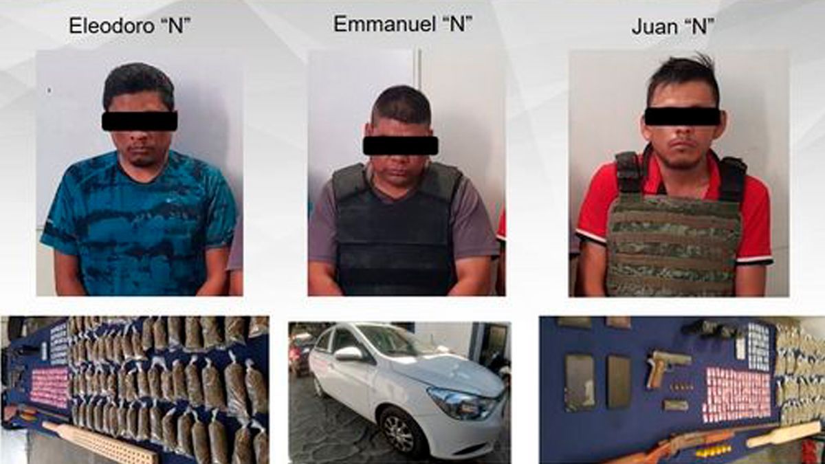 Detienen en Jojutla a tres hombres con droga y armas