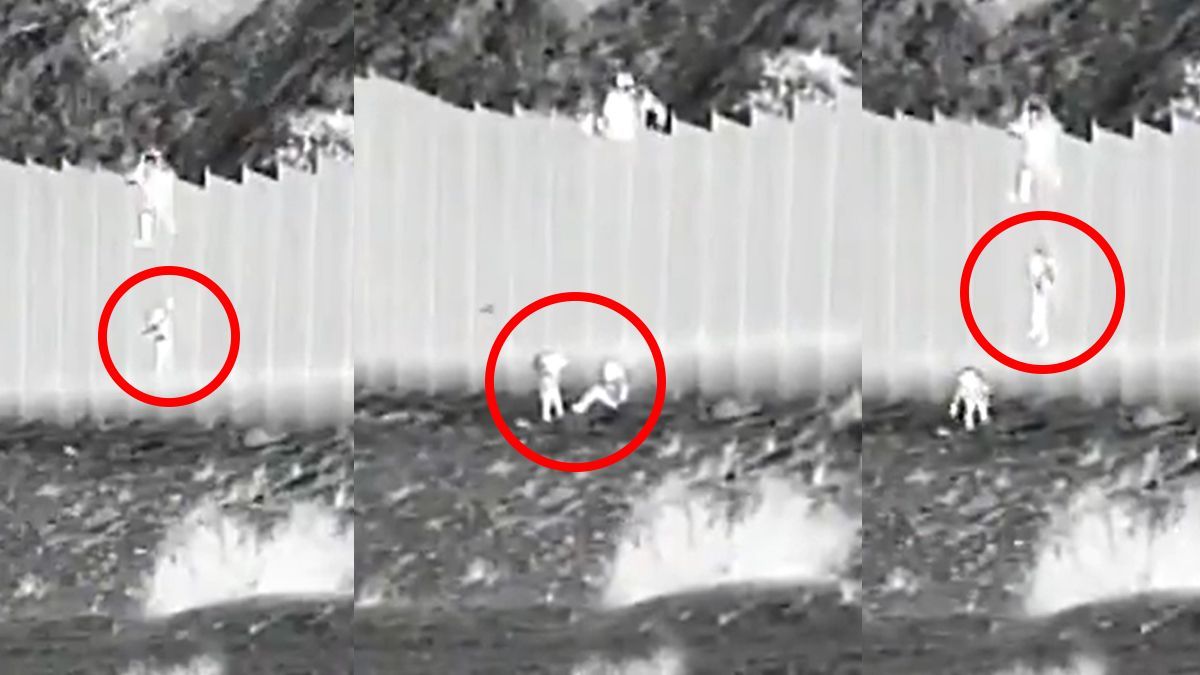 Captan momento en que avientan a dos niñas sobre muro fronterizo