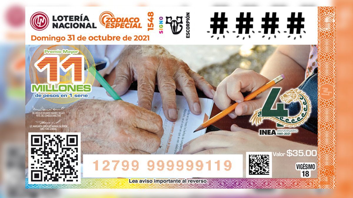 Conmemoran 40 aniversario del INEA con billete de Lotería Nacional