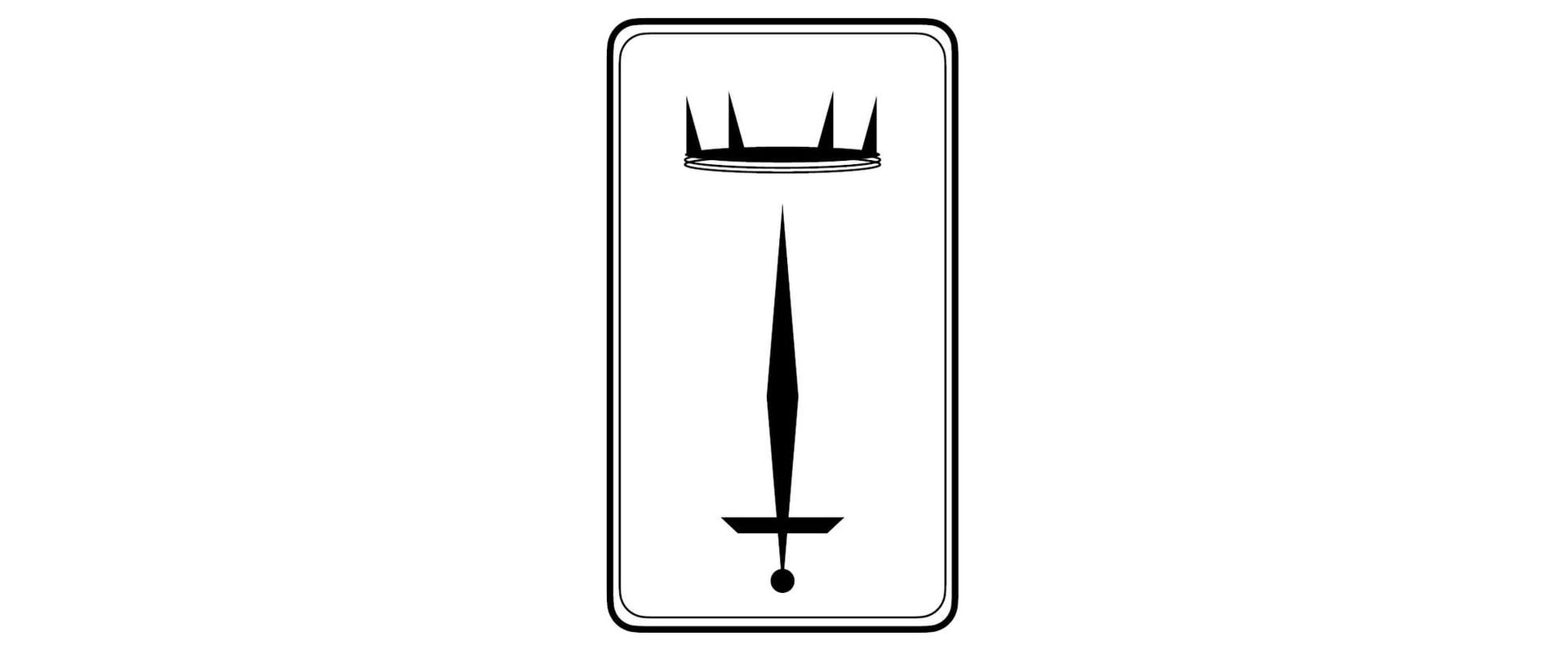 A stylised black sword surmounted by a black crown.
