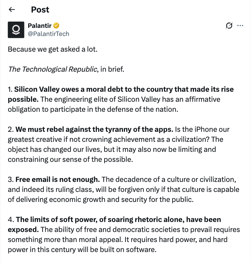 1-4 of Palantir manifesto on X