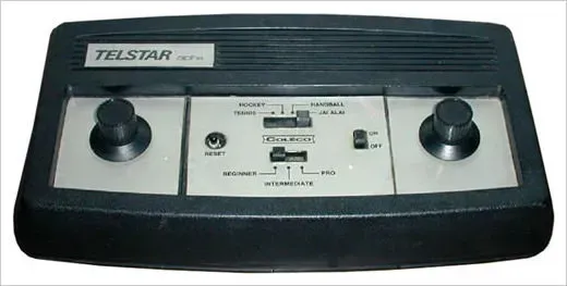 A Coleco Telstar dedicated pong machine. The four game options are tennis, hockey, handball, and jai alai.