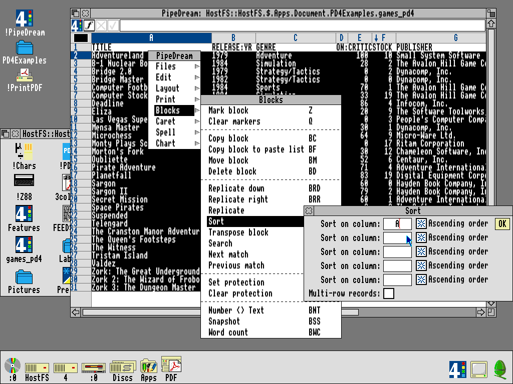 Screenshot showing the "Sort" panel in PipeDream. There are five fixed inputs for sorting, each reads "Sort on column" with a checkbox for "ascending" or not. Fill in more than one to get multi-level sorting.