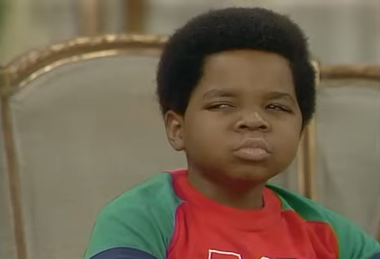 Screenshot from the TV show, Diff'rent Strokes. Arnold looks skeptical and is about to deliver his famous catch phrase, "Whatchu talkin' 'bout Willis?" He really was a pretty adorable kid, huh?