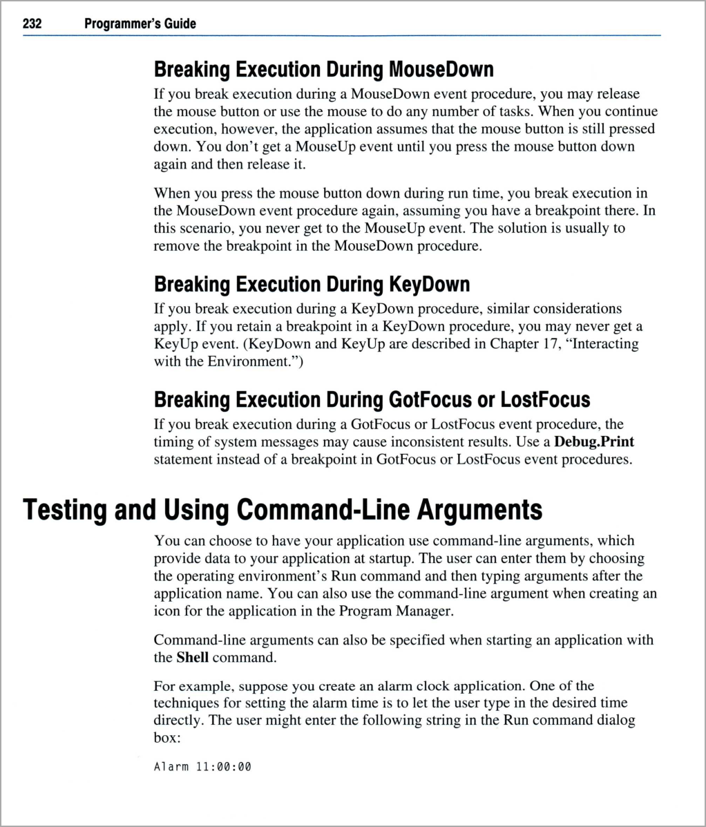 A scan of page 232 of the Visual Basic 3.0 Programmer's Guide, showing the king of ugly typesetting, especially its bastardization of Helvetica.