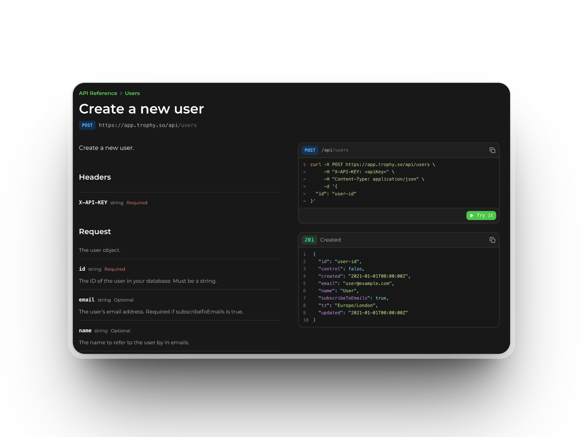 Trophy user management APIs