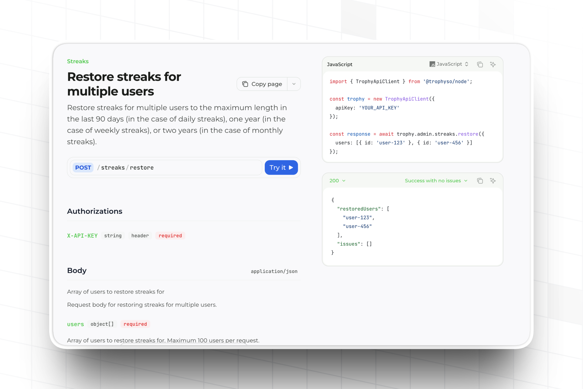 Restore streaks API in Trophy