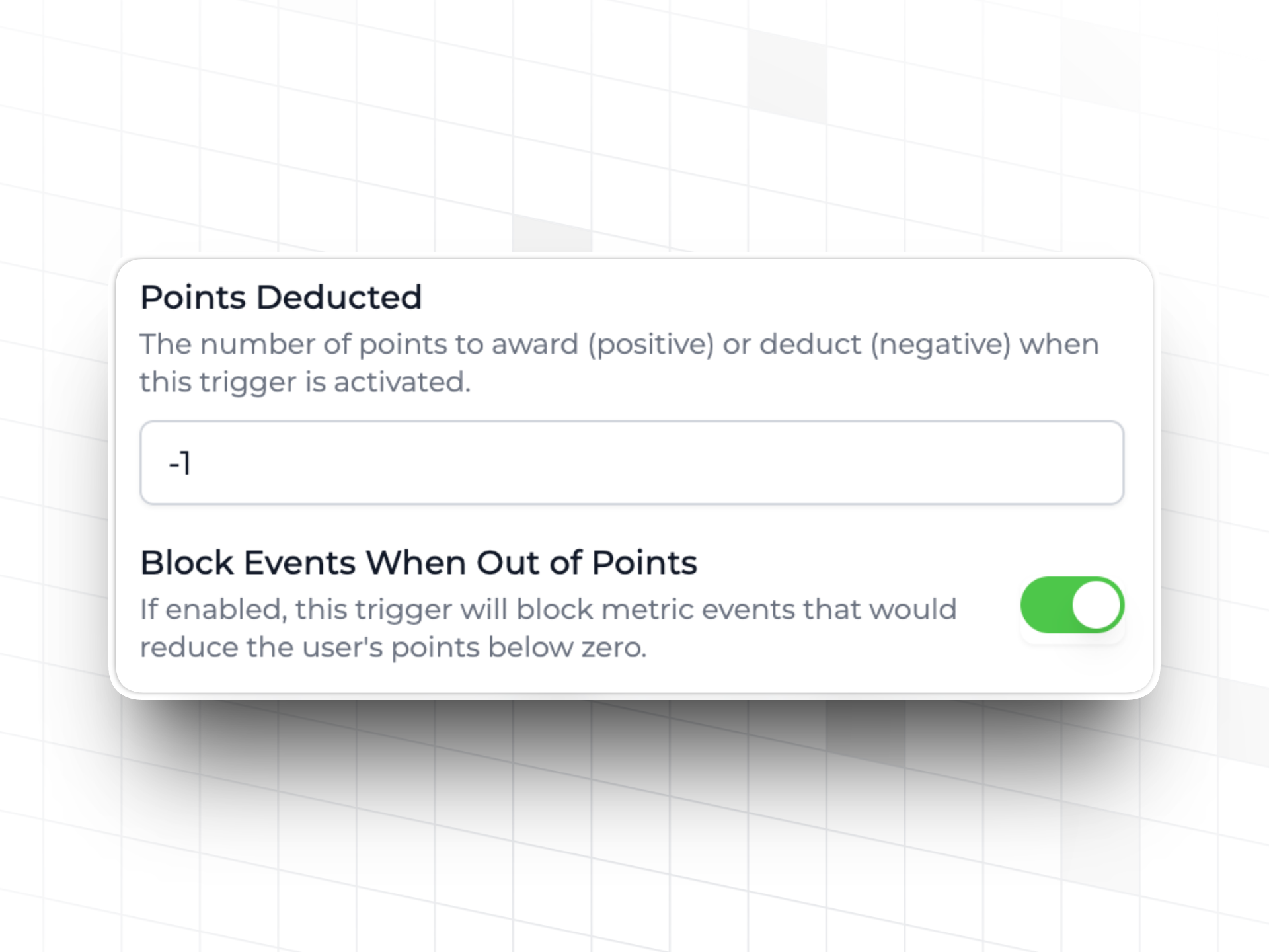 Points metering controls in Trophy gamification platform