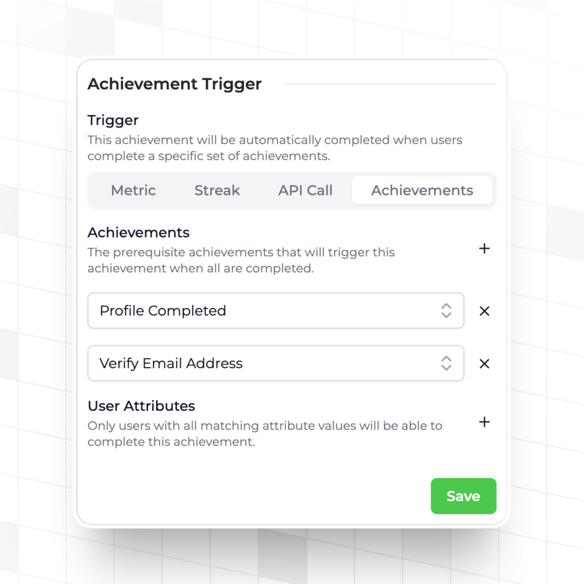 Composite achievements in Trophy gamification platform