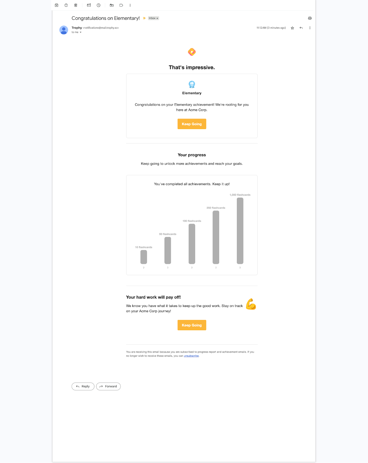 Achievement unlocked email using Trophy's native HTML blocks