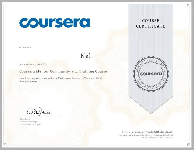 Example of Coursera Certificate
