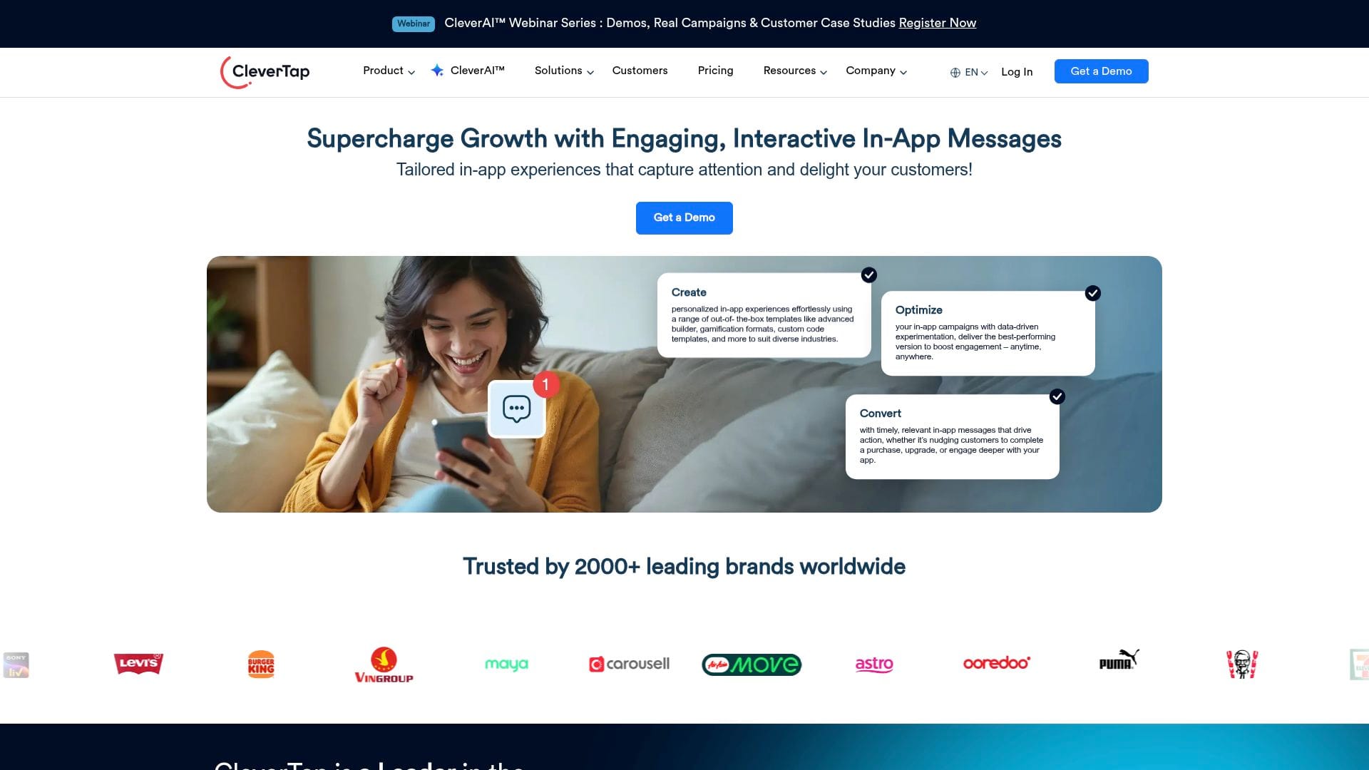 CleverTap in-app notifications page, captured 29 Oct 2026