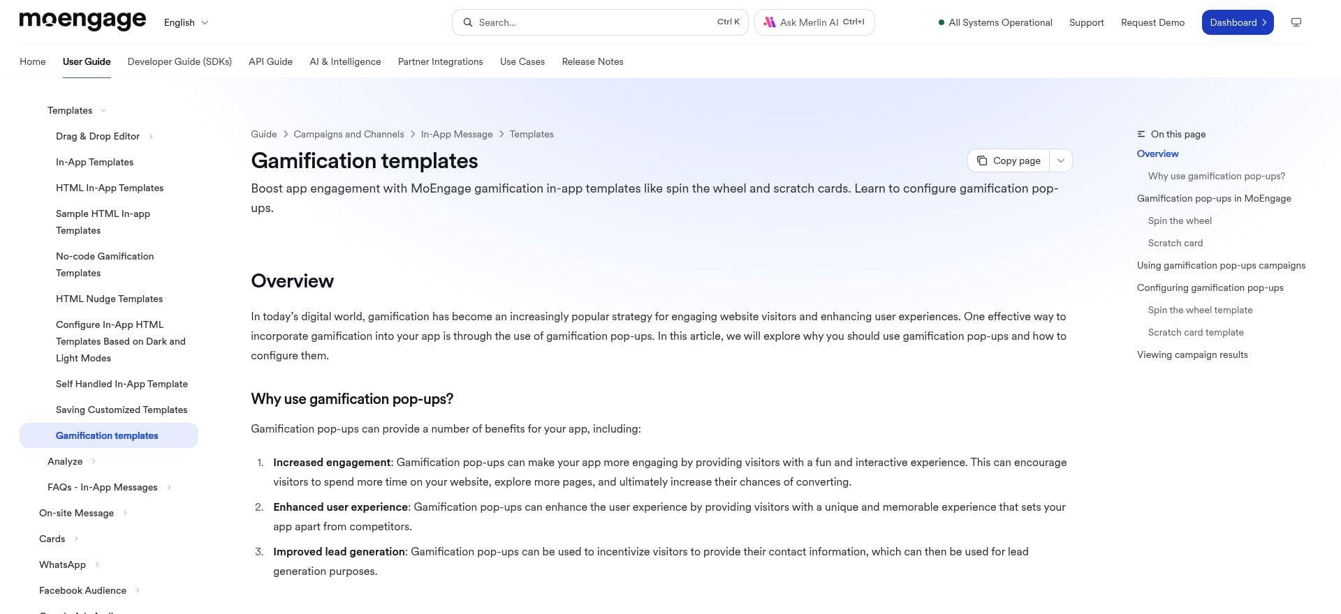 MoEngage gamification templates documentation, captured 29 Oct 2026
